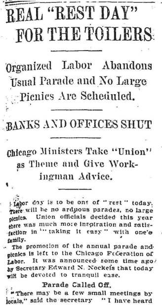 Labor Day, September 2, 1912 Chicago Morning Tribune Article