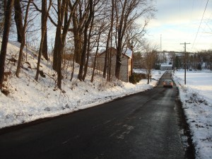 Recent photo of the house Grandma lived in when she was writing the diary--and the road she would have walked to get to McEwensville.