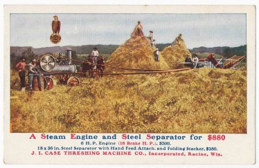 Old postcard advertising a Case threshing machine. [circa 1910]