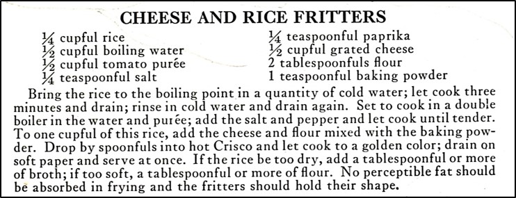 Recipe for Cheese and Rice Fritters