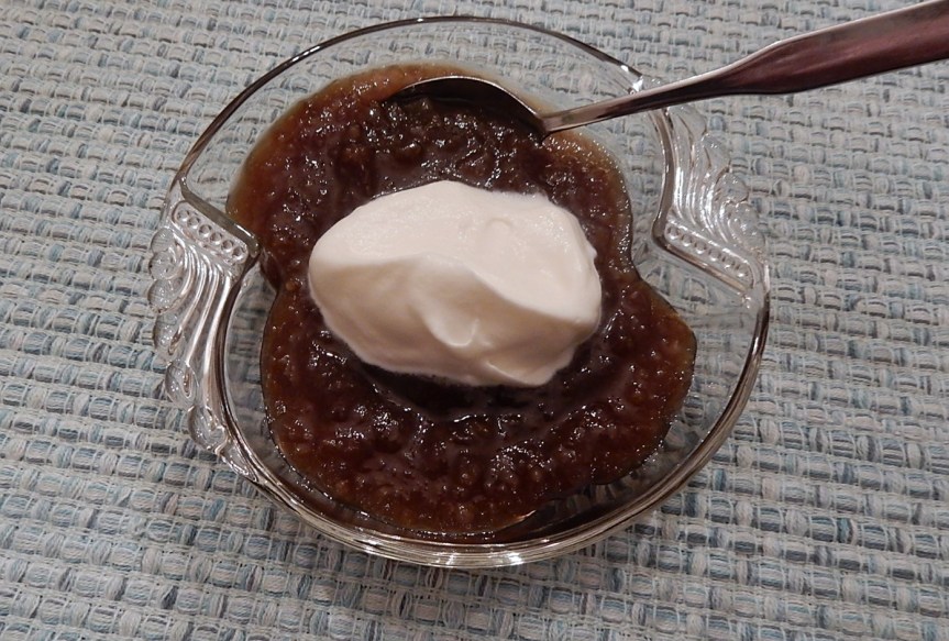 glass dish with coffee tapioca pudding