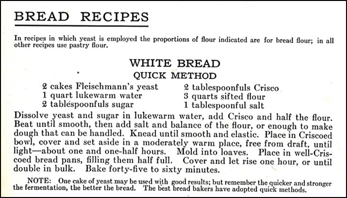 Recipe for white bread