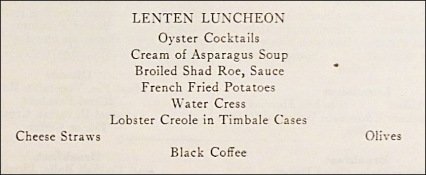 Lenten Luncheon Menu