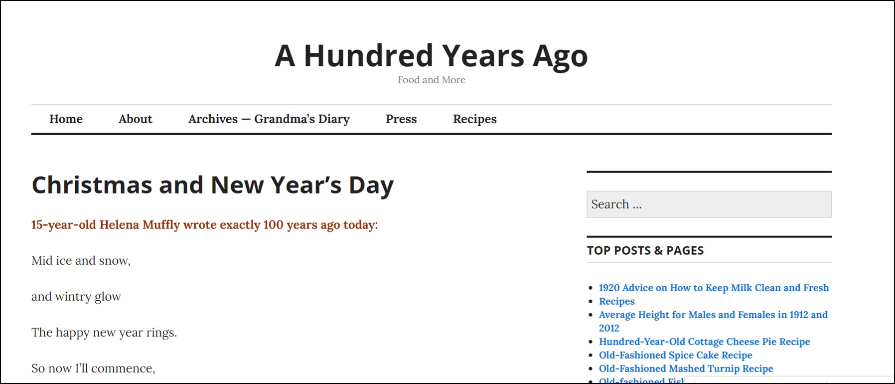 image of Jan. 1, 2011 post of A Hundred Years Ago