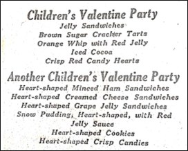 Menus for Children's Valentines Parties
