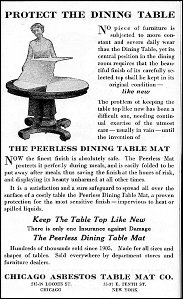Advertisement for Chicago Asbestos Table Mat Comany