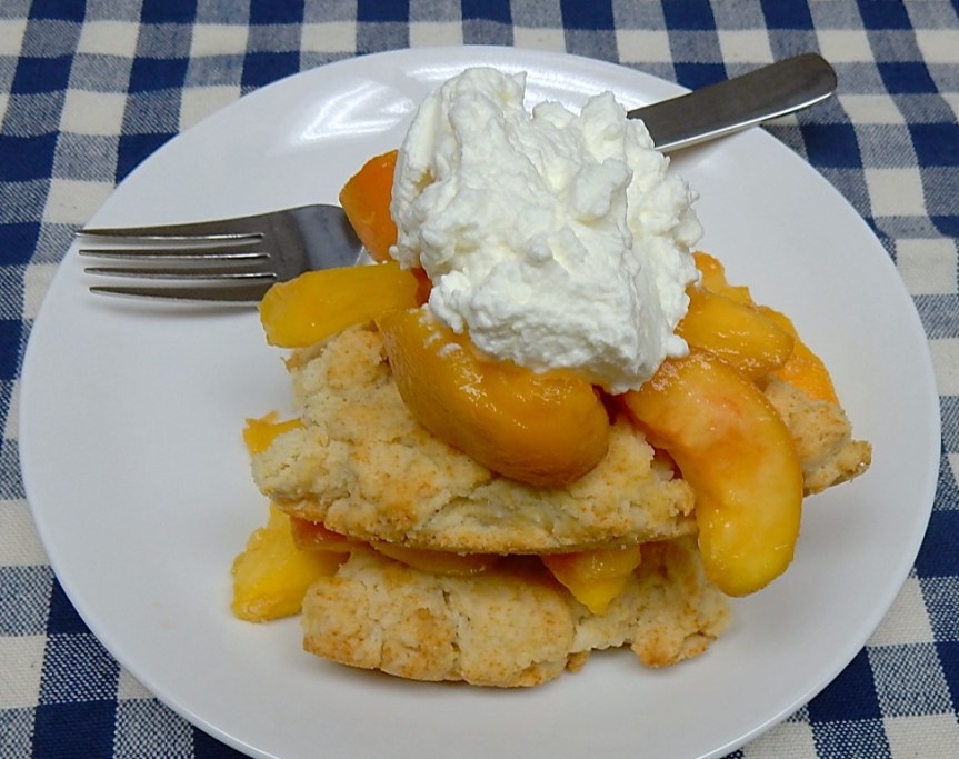 Peach Shortcake with Whipped Cream on Plate