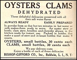 Advertisement for Dehydrated Oysters and Clams