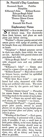 1922 St. Patrick's Day Menu