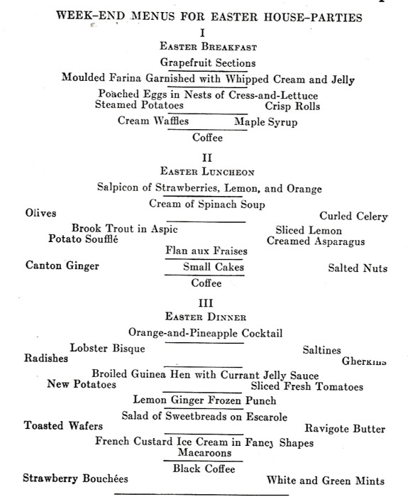 1922 Easter Menus