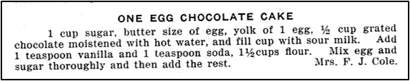 Recipe for One Egg Chocolate Cake
