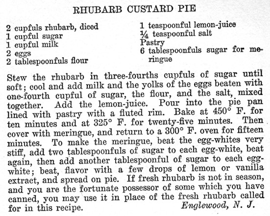 Recipe for Rhubard Custard Pie
