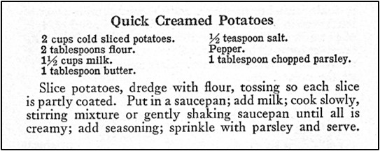Recipe for Quick Creamed Potatoes