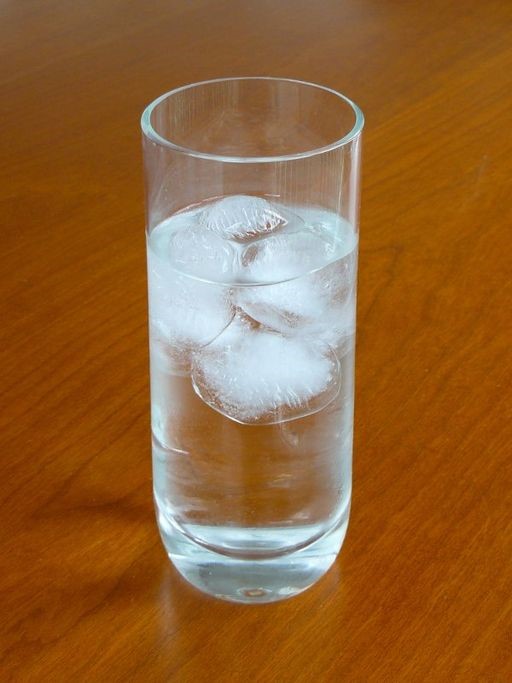 water with ice cubes in glass