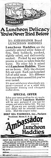 Advertisement for Ambassador Luncheon Haddies