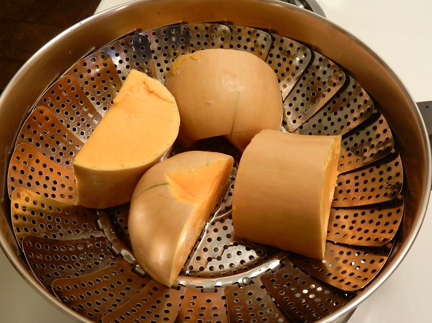 Squash chunks in steamer