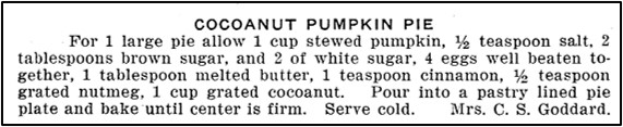 Recipe for Coconut Pumpking Pie