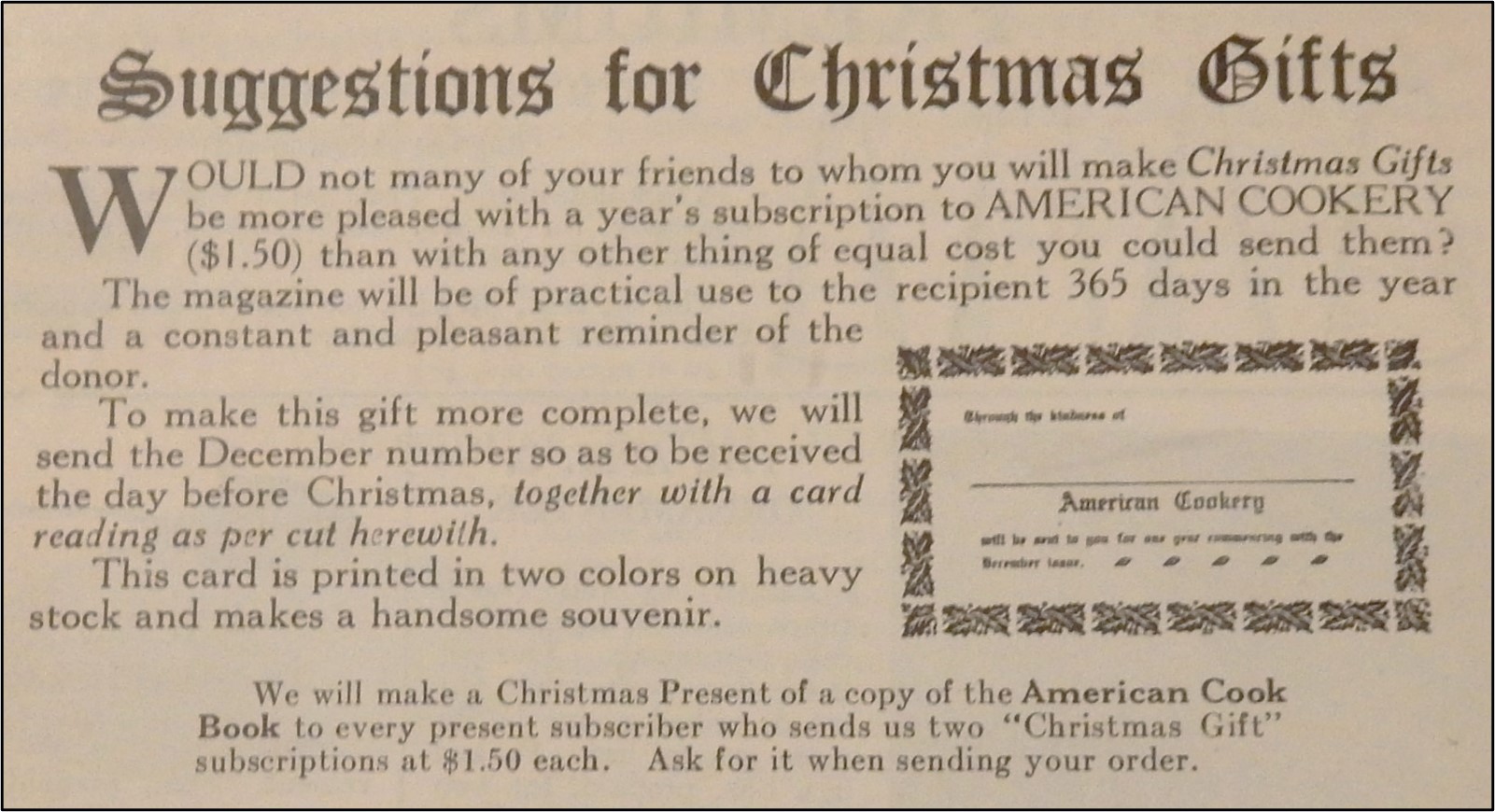 1922 American Cookery advertisement