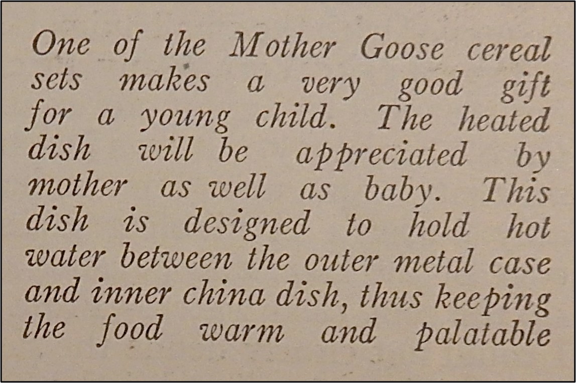 Description of Mother Goose Cereal Set