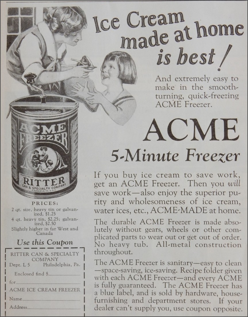 Advertisement for Ritter Ice Cream Freezer