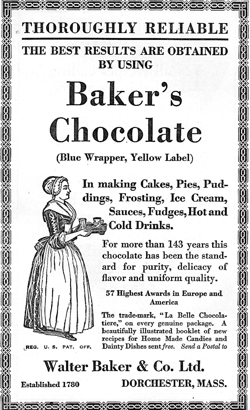 1923 Baker’s Chocolate Advertisement A Hundred Years Ago