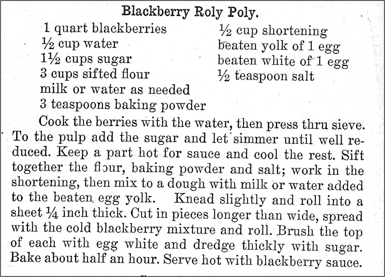 Recipe for Blackberry Roly Poly