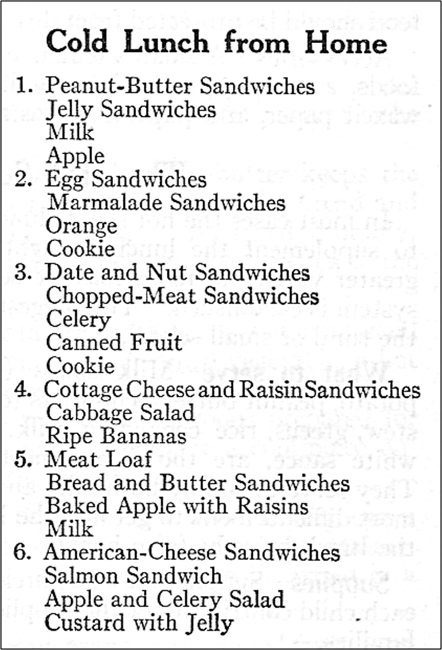 cold packed lunch menus