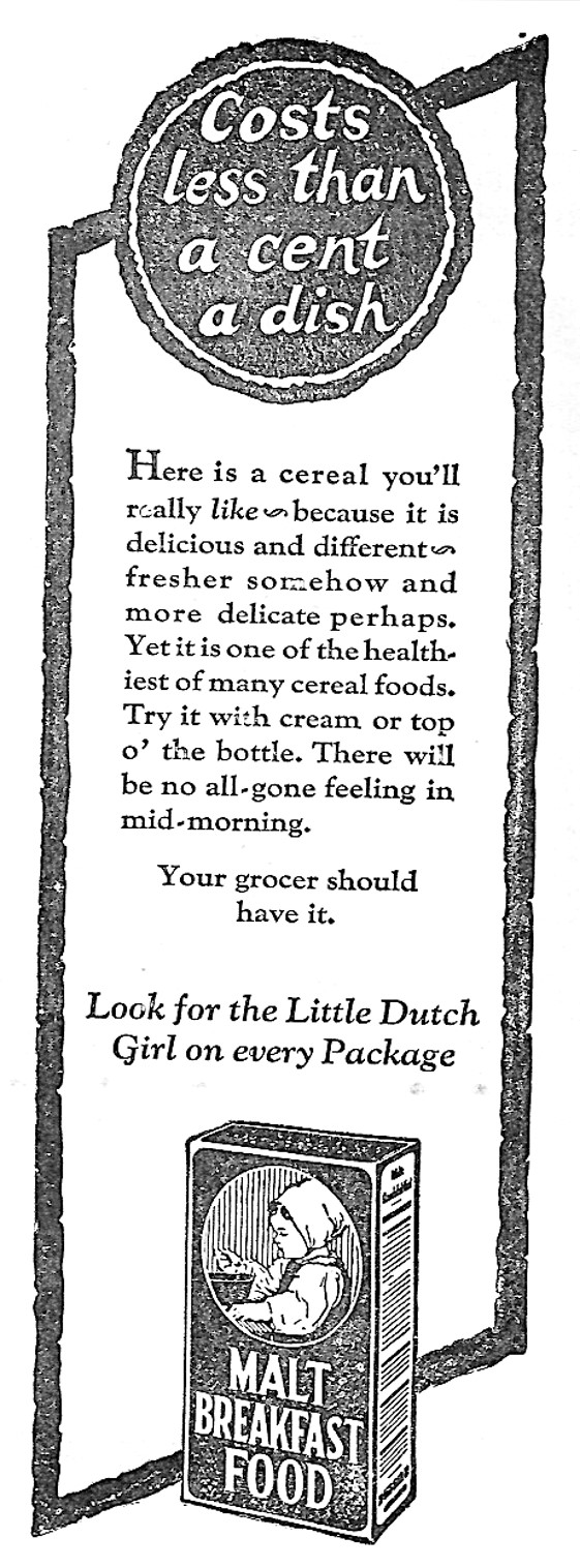 Advertisement for Malt Breakfast Food