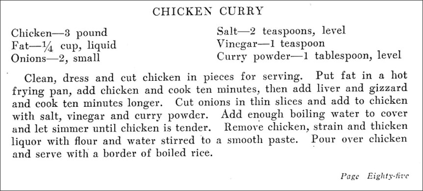Old-Fashioned Chicken Curry (Recipe 2) – A Hundred Years Ago