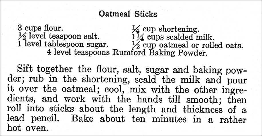 Recipe for Oatmeal Sticks