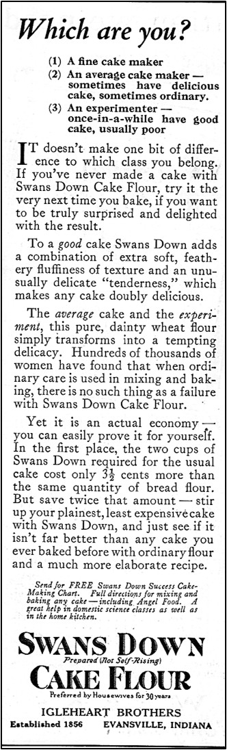 Advertisement for Swans Down Cake Flour