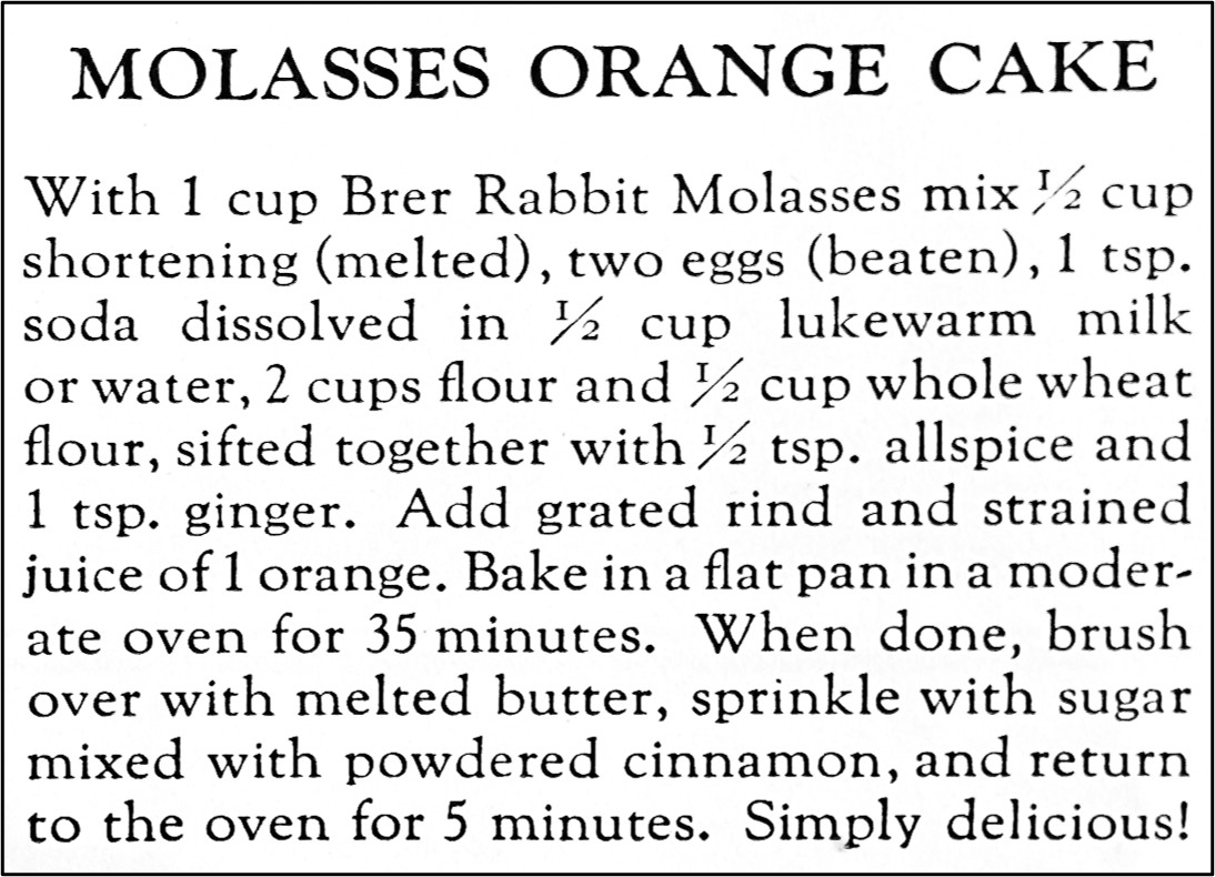 Recipe for Molasses Orange Cake