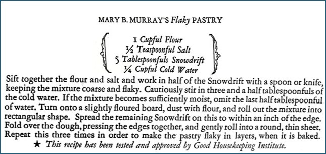 Recipe for pie pastry