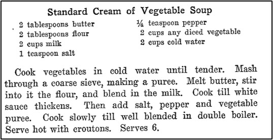 Recipe for Standard Cream of Vegetable Soup