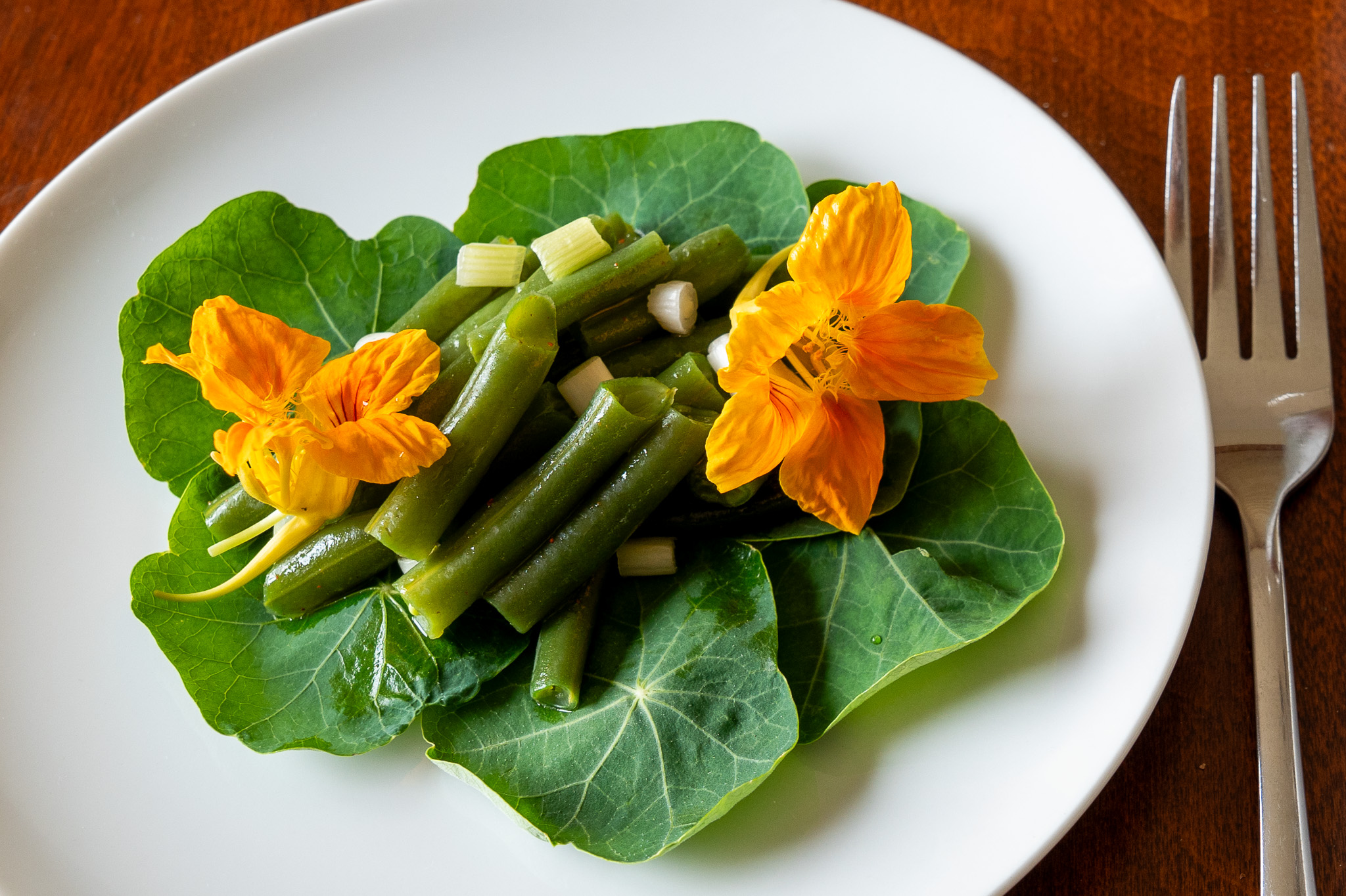 String Bean Salad with nastartiums