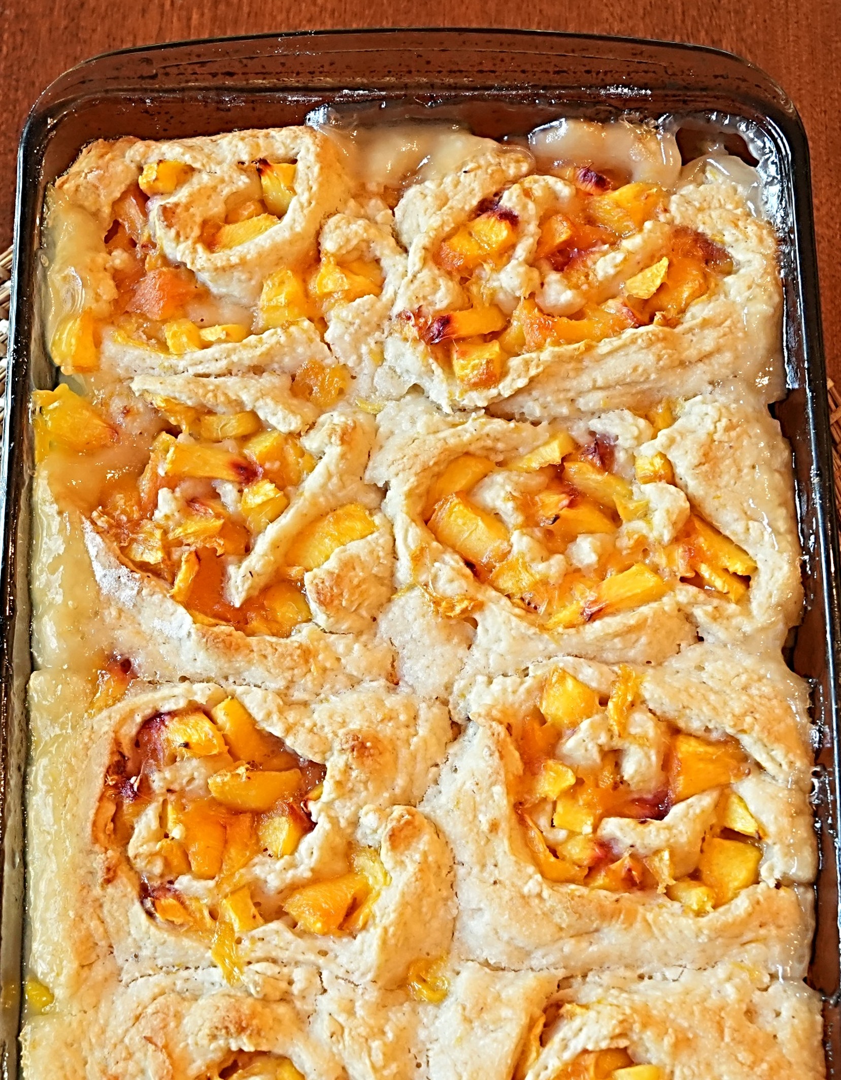 Peach Rolls in baking dish