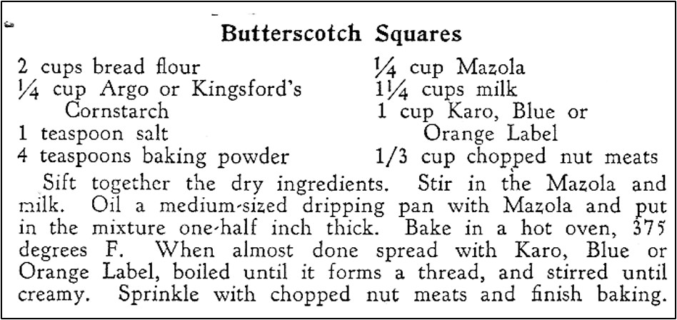 Recipe for Butterscotch Squares