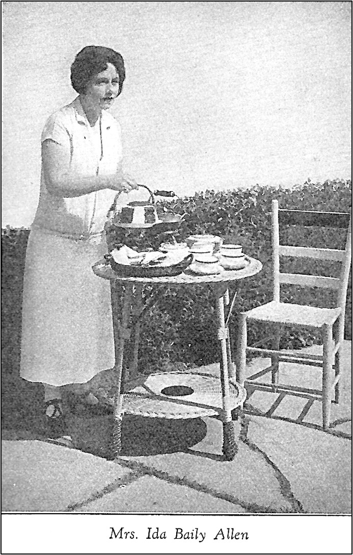woman putting food on outdoor table