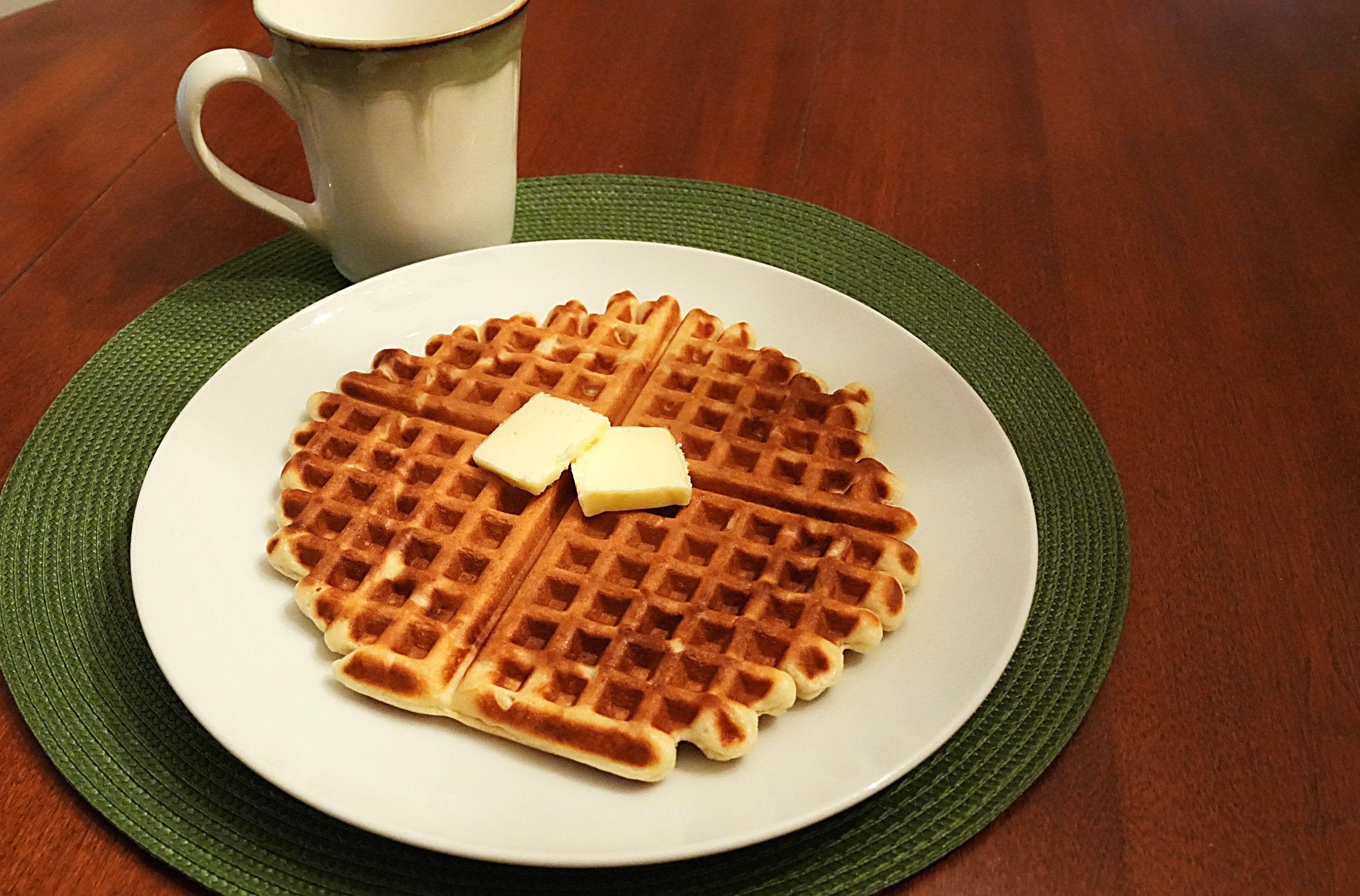 Overnight Waffles with Yeast on plate