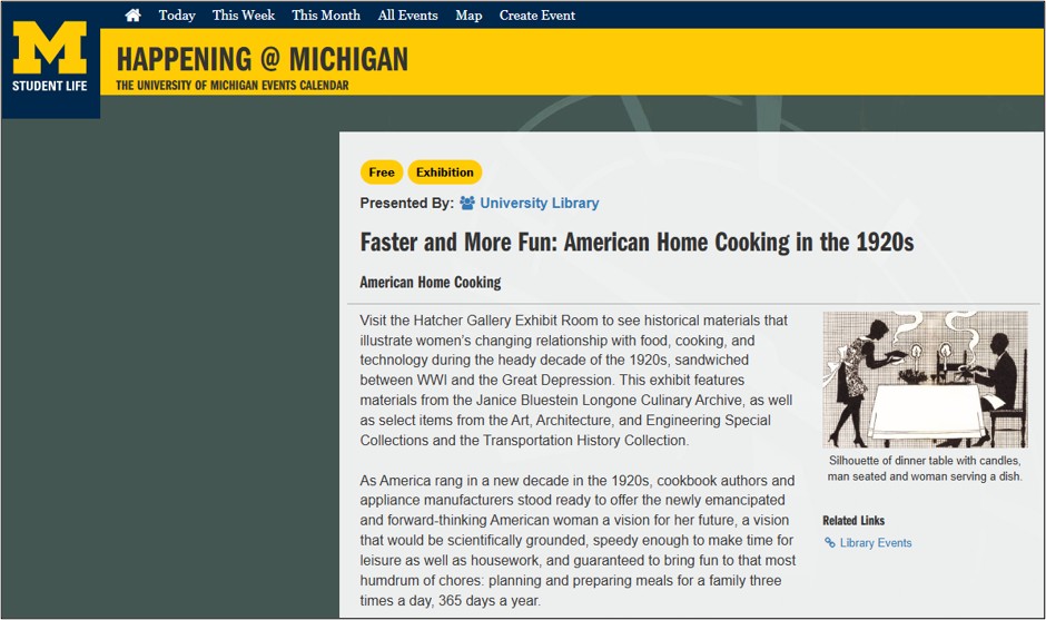 Image of cooking exhibit webpage