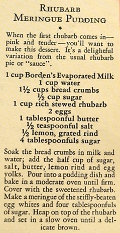 Recipe for Rhubarb Meringue Pudding